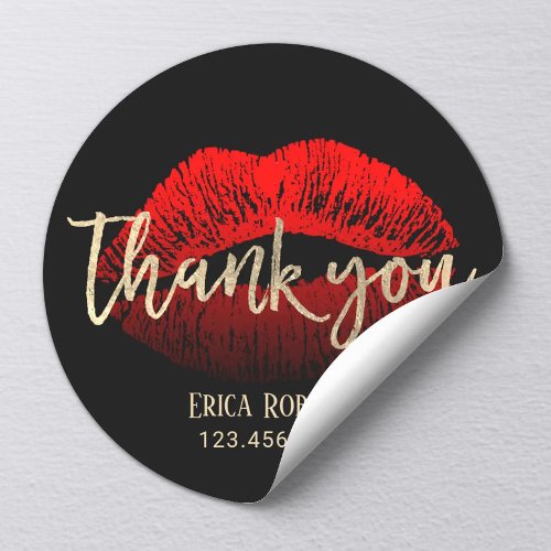 Red Kiss LipStick Business Makeup Artist Thank You Classic Round Sticker