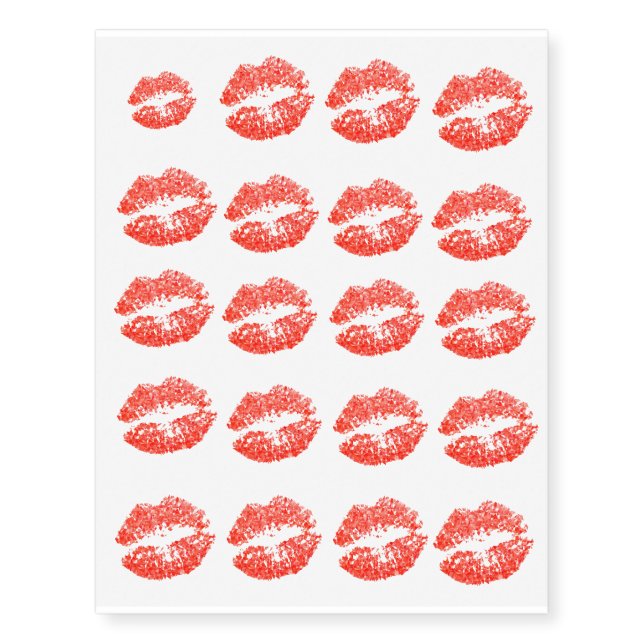 Red Kiss Lipstick Temporary Tattoos (Front)