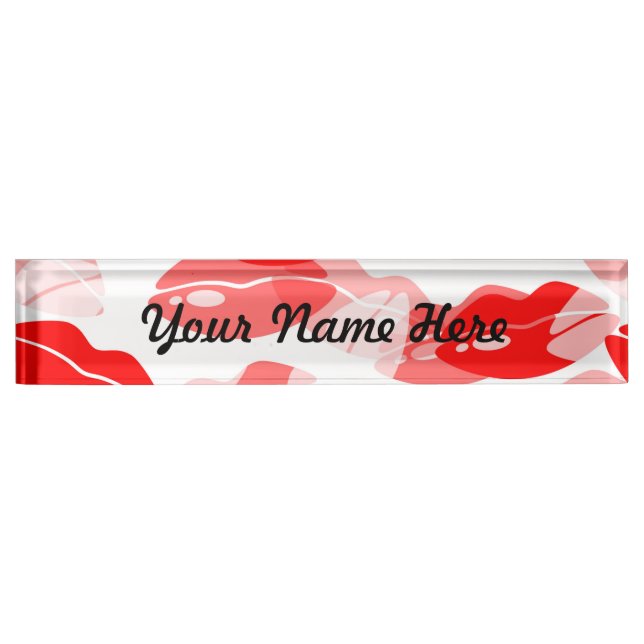 Red Kiss Love Lips Design Name Plate (Front)