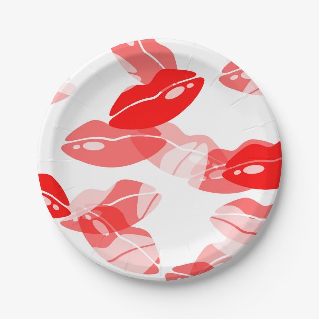 Red Kiss Love Lips Design Paper Plates (Front)