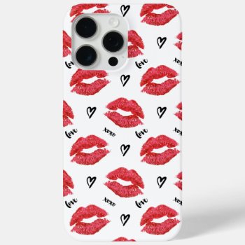 Red Kisses And Hearts Pattern Iphone 15 Pro Max Case by heartlockedcases at Zazzle