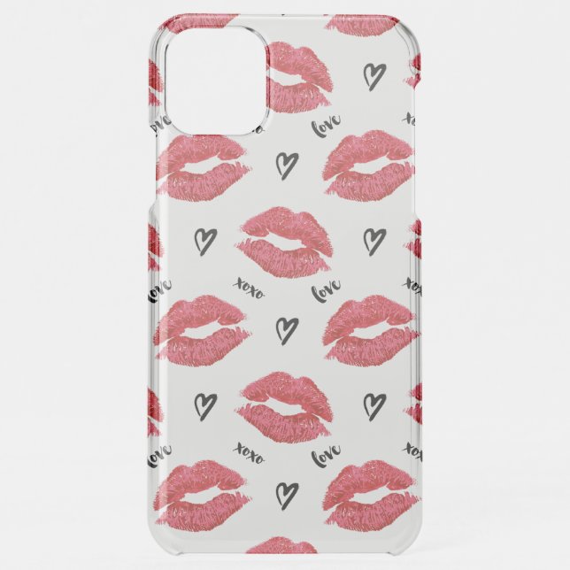 Red Kisses and Hearts Pattern Uncommon iPhone Case (Back)