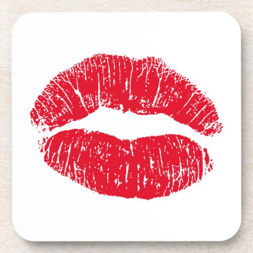 Red Kissing Lips Beverage Coaster