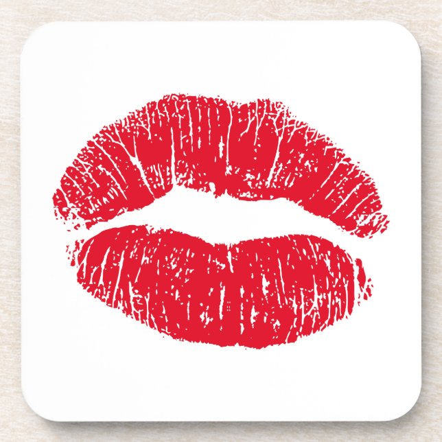Red Kissing Lips Beverage Coaster (Front)
