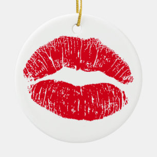 Red Kissing Lips Ceramic Ornament
