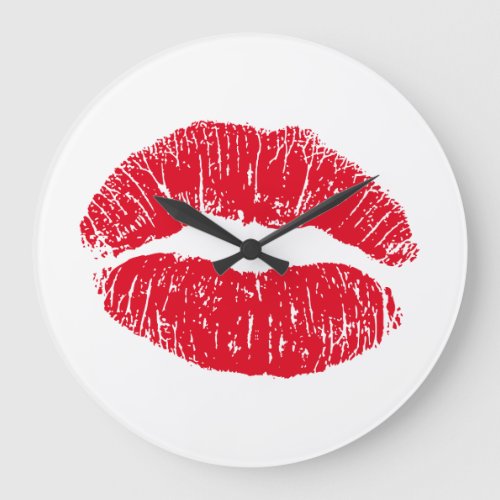 Red Kissing Lips Large Clock