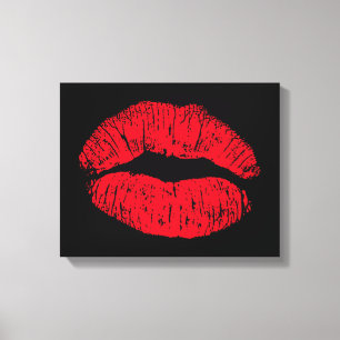 Red Kissing Lips on Black Canvas Print