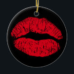 Red Kissing Lips on Black Ceramic Ornament<br><div class="desc">Red kissing lips form a pattern that might be made with lipstick. It’s something for your love on Valentine’s Day or any other time of the year you feel romantic.</div>