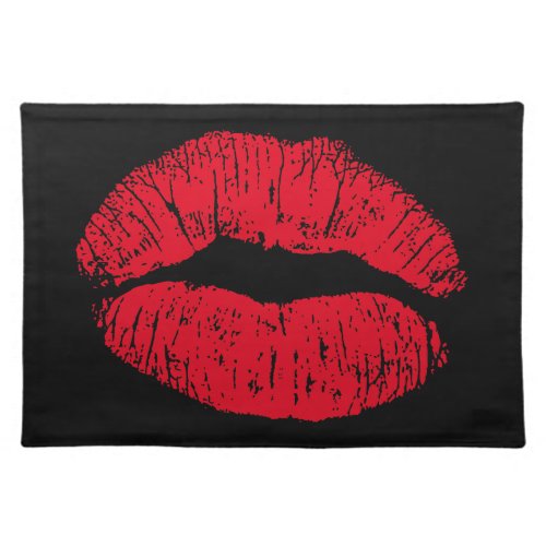 Red Kissing Lips on Black Cloth Placemat