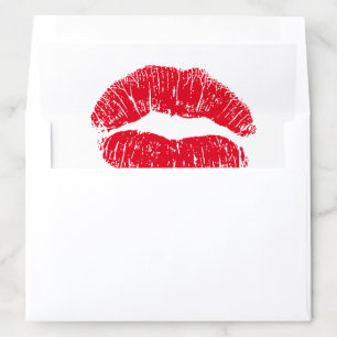 Red Kissing Lips on Black Envelope Liner