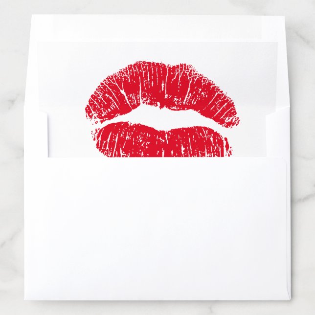 Red Kissing Lips on Black Envelope Liner (In Envelope)