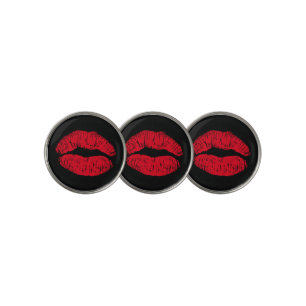 Red Kissing Lips on Black Golf Ball Marker