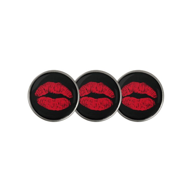 Red Kissing Lips on Black Golf Ball Marker (3 Up)