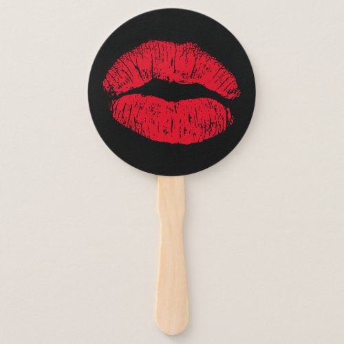 Red Kissing Lips on Black Hand Fan