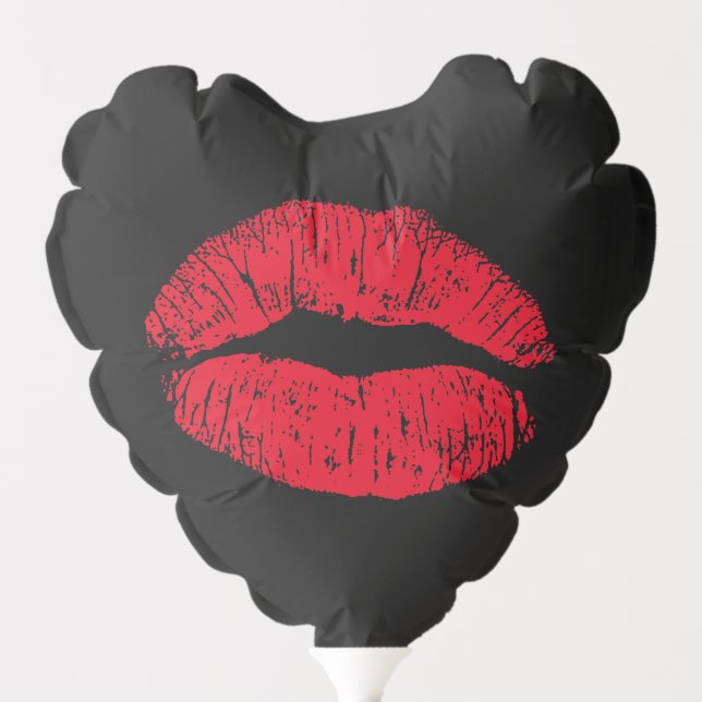 Red Kissing Lips on Black Heart Balloon (Front)