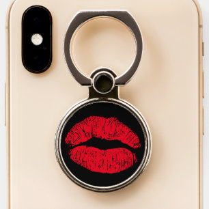 Red Kissing Lips on Black Phone Ring Stand