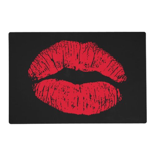 Red Kissing Lips on Black Placemat