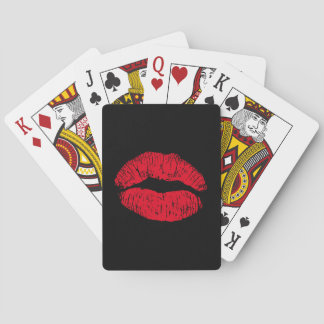 Red Kissing Lips on Black Poker Cards