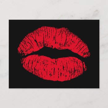 Red Kissing Lips On Black Postcard by GigaPacket at Zazzle