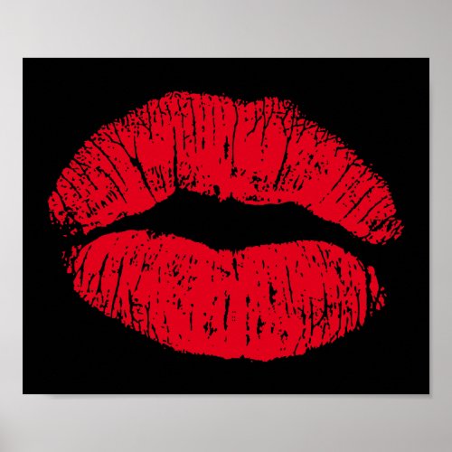 Red Kissing Lips on Black Poster