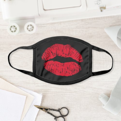 Red Kissing Lips on BlackFace Mask