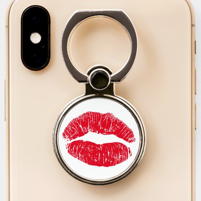 Red Kissing Lips Phone Ring Stand (Close Up)