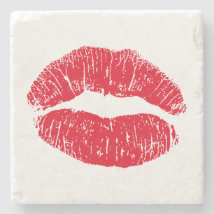 Red Kissing Lips Stone Coaster