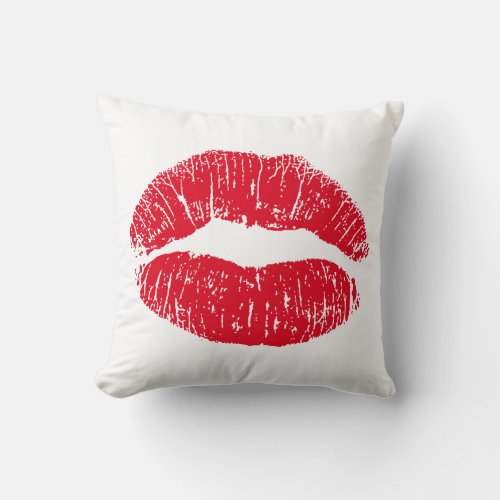 Red Kissing Lips Throw Pillow