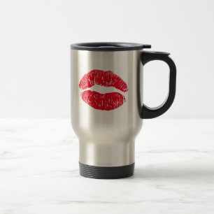 Red Kissing Lips Travel Mug