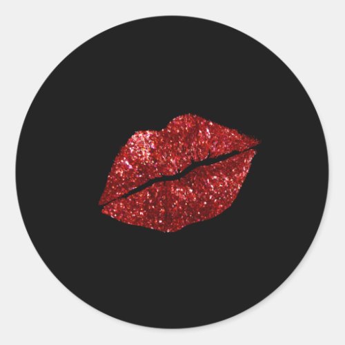 Red Kissing Lipstick Glitter Lips Kiss Red Lips Classic Round Sticker