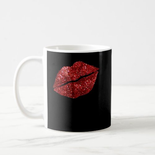 Red Kissing Lipstick Glitter Lips Kiss Red Lips V Coffee Mug