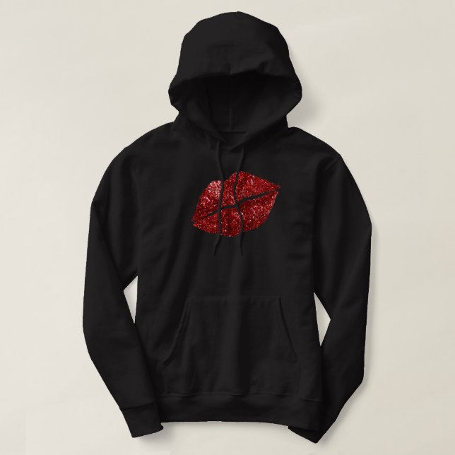 Red Kissing Lipstick Glitter, Lips Kiss Red Lips V Hoodie (Design Front)