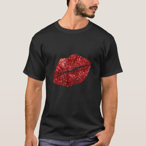 Red Kissing Lipstick Glitter Lips Kiss Red Lips Va T_Shirt