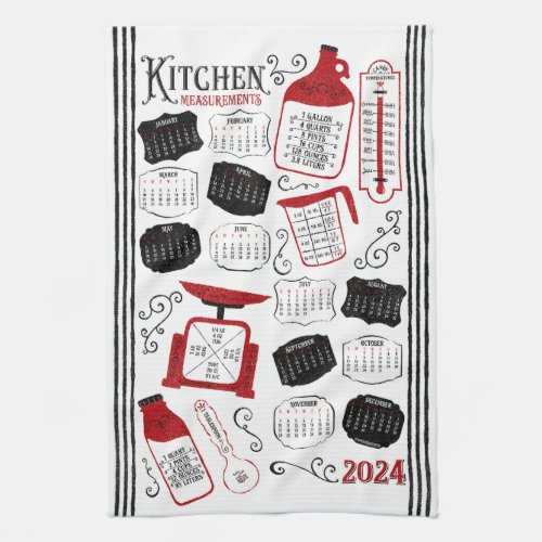 Red Kitchen Conversions Full Year 2024 Calendar Kitchen Towel