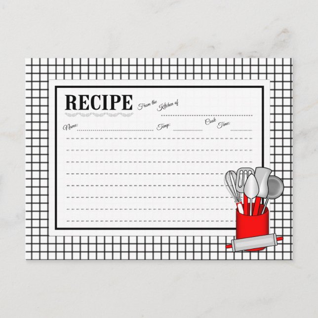 Red Kitchen Utensil Caddy Rolling Pin Recipe Card (Front)