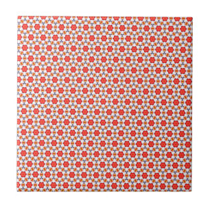 Red kitsch flower pattern ceramic tile