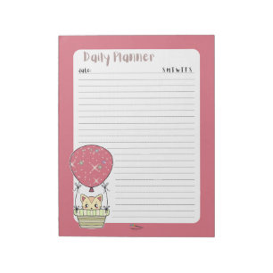 Red Kitty Balloon Lined Daily Planner Notepad