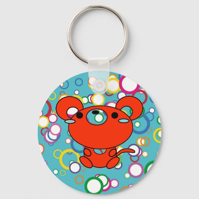 Red Kitty on Colored Circles Key Chain (Front)