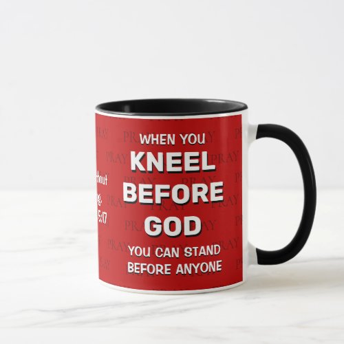 Red KNEEL BEFORE GOD Prayer Mug
