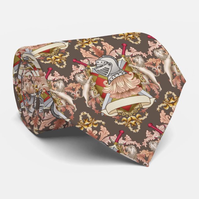 Red Knight Family Crest  Neck Tie (Rolled)