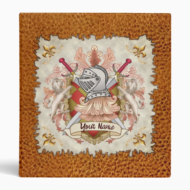 Red Knight Family Crest Surname 3 Ring Binder (Front)