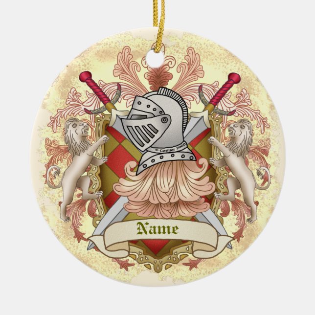 Red Knight Family Crest Surname Ceramic Ornament (Front)