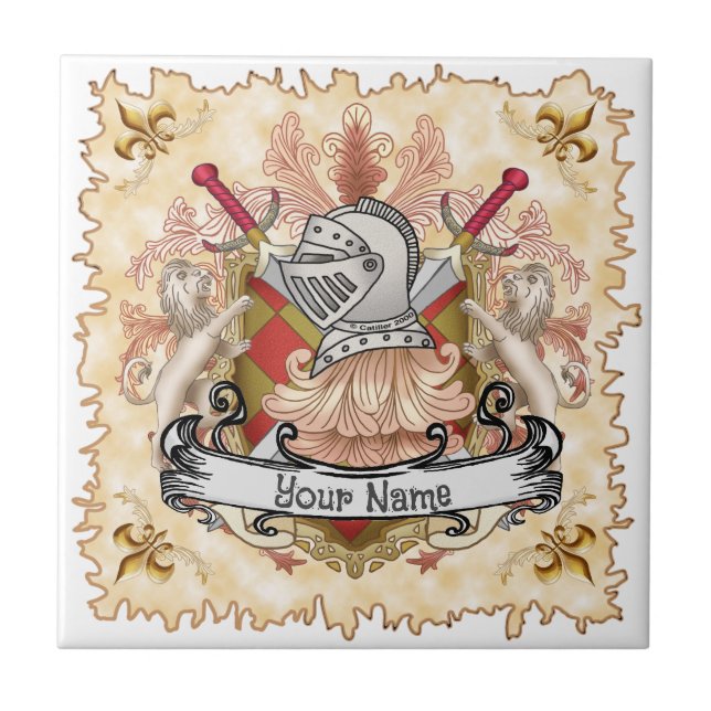 Red Knight Family Crest Surname Ceramic Tile (Front)