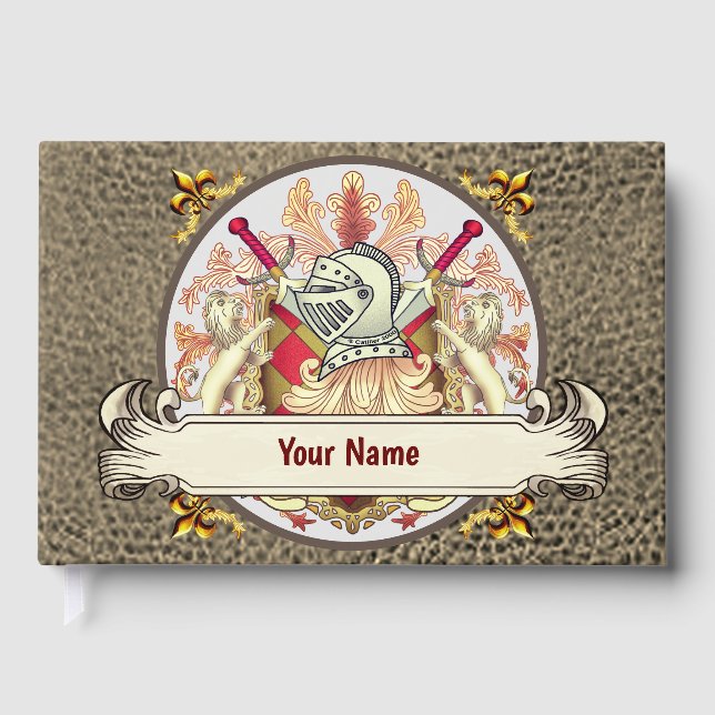 Red Knight Family Crest Surname Guest Book (Front)