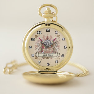 Red Knight Family Crest Surname Pocket Watch