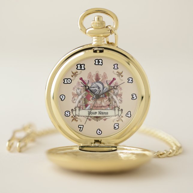 Red Knight Family Crest Surname Pocket Watch (Inside)