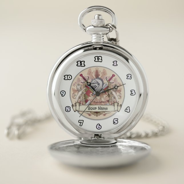 Red Knight Family Crest Surname Pocket Watch (Inside)