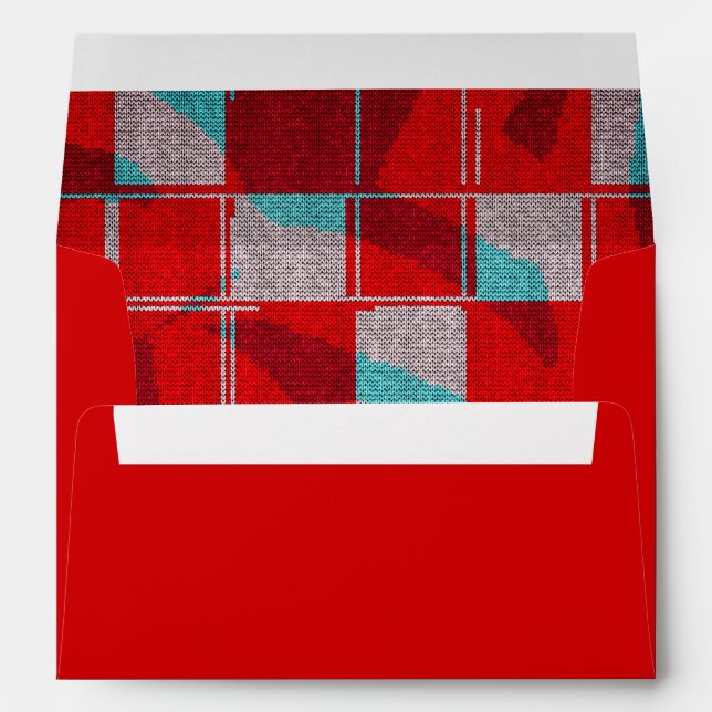 Red Knit Knitting Plaid Pattern Christmas Holiday Envelope (Back (Bottom))