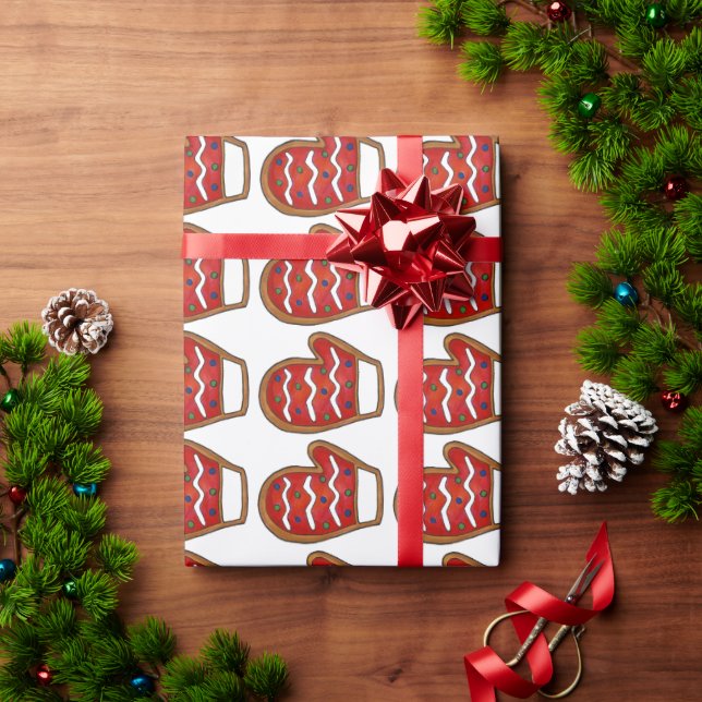 Red Knit Mittens Christmas Sugar Cookie Holiday Wrapping Paper (Holiday Gift)