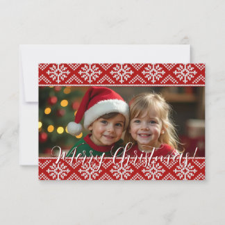 Red Knit Snowflake Pattern Border Christmas Card